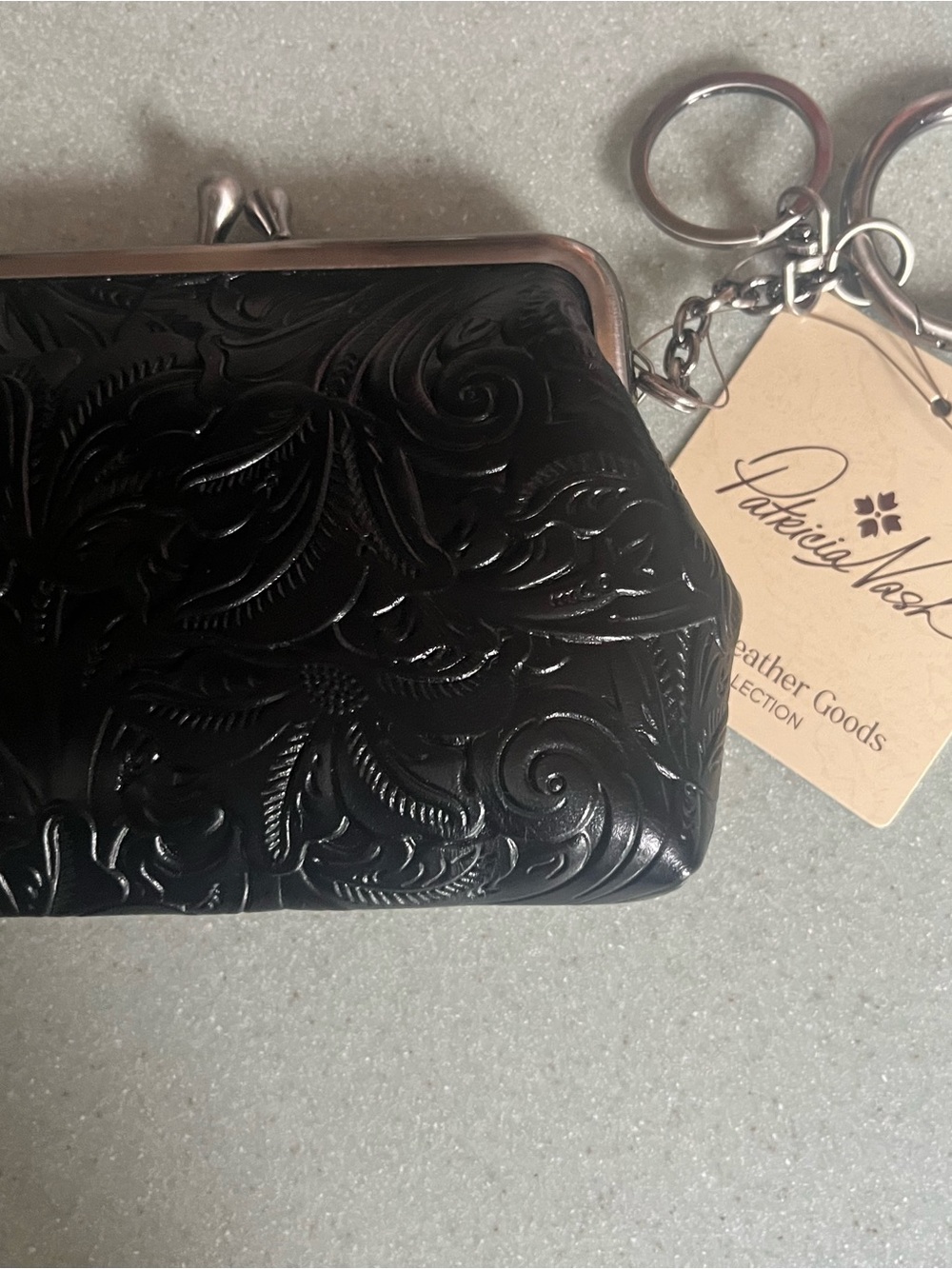 Patricia Nashe large  borse Leather Kiss-Lock Wristlet Wallet - Black NWT